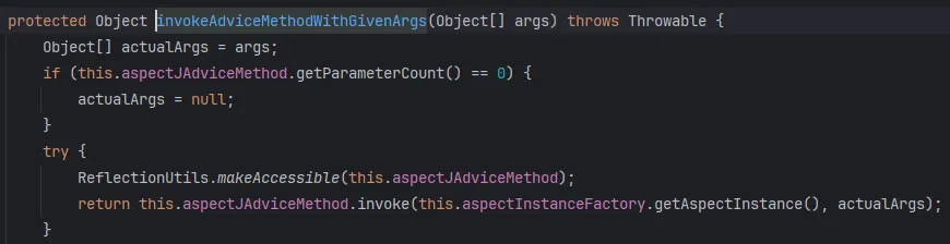 invokeAdviceMethodWithGivenArgs